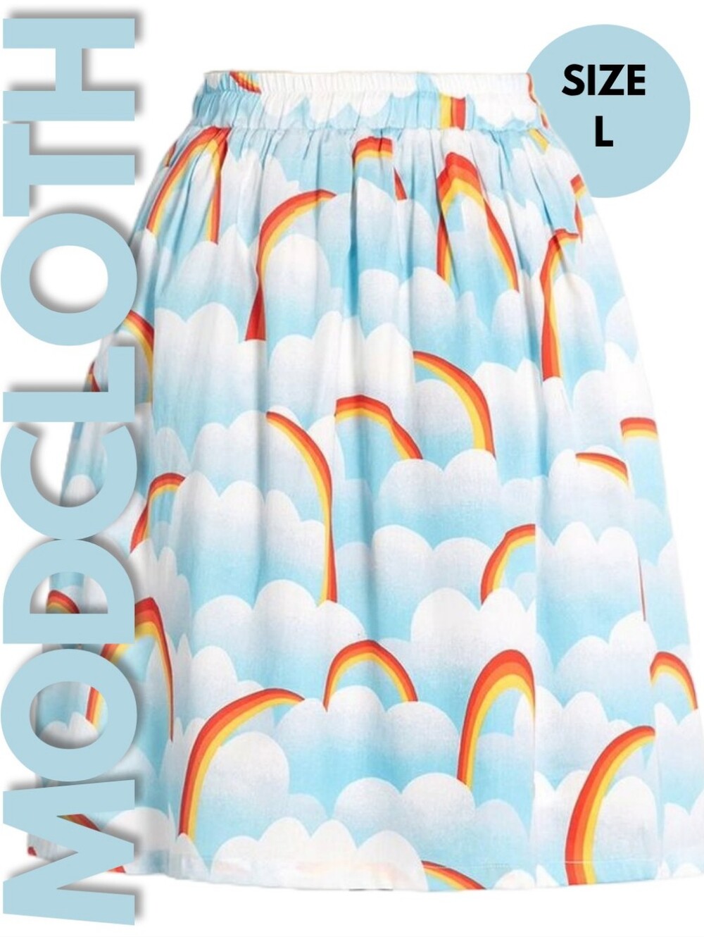ModCloth On My Wavelength Rainbow Mini Skater Skirt Size L